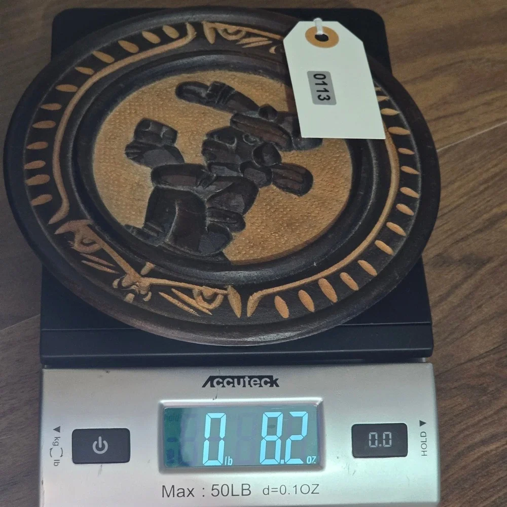Vintage Hand‎ Carved Wooden Plate Mesoamerican Figure